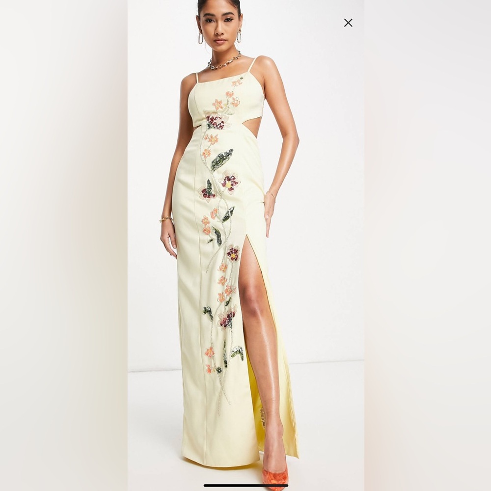 ASOS Floral Embellished Butter Yellow Gown